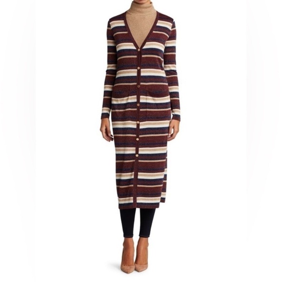 L'AGENCE Cardigan Sweater Button Down Duster Lurex Striped Metallic Vintage Med - Picture 1 of 16